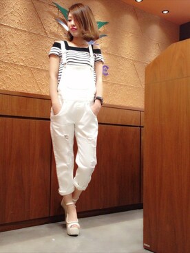 「VENCEEXCHANGE（ヴァンスエクスチェンジ）のアイテム（サロペット/オーバーオール）」を使った、kaoriさん（レディース・157cm）の春コーディネート