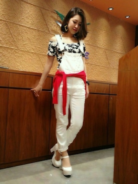 「VENCEEXCHANGE（ヴァンスエクスチェンジ）のアイテム（サロペット/オーバーオール）」を使った、kaoriさん（レディース・157cm）の夏コーディネート