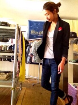 「BLUE BLUE（ブルーブルー）のアイテム（テーラードジャケット）」を使った、あさん（メンズ・174cm）の夏コーディネート