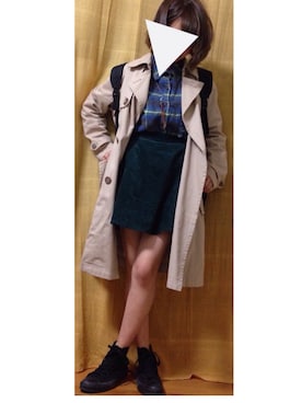「ネルシャツ」｜「アイテム（トレンチコート）」を使った、Aknさん（レディース・151cm）の秋コーディネート