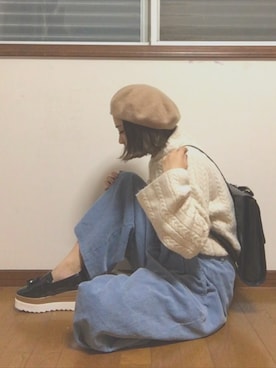 「学校」｜「アイテム（ハンチング/ベレー帽）」を使った、Aknさん（レディース・151cm）の秋コーディネート