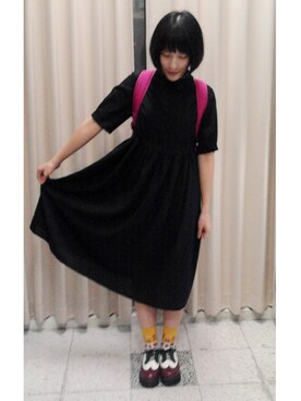 「鳥語花香（ソックス/靴下、イエロー系）」を使った、Jasmineさん（レディース・160cm）の秋コーディネート