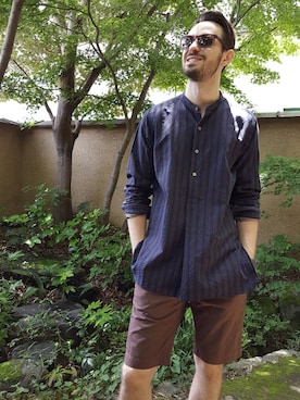 「45R（フォーティファイブアール）のアイテム（チノパンツ）」を使った、ロマンさん（メンズ・183cm）の夏コーディネート