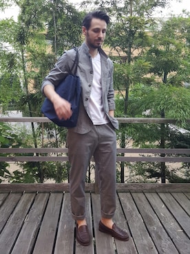 「45R（フォーティファイブアール）のアイテム（バッグ）」を使った、ロマンさん（メンズ・183cm）の夏コーディネート