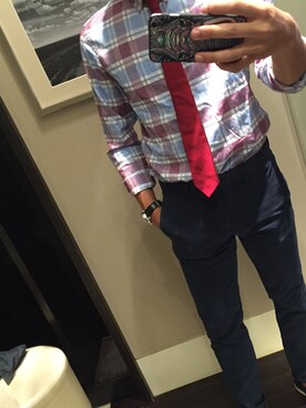 「アイテム（ネクタイ、レッド系）」を使った、たにぐちともひこさん（メンズ・174cm）の夏コーディネート