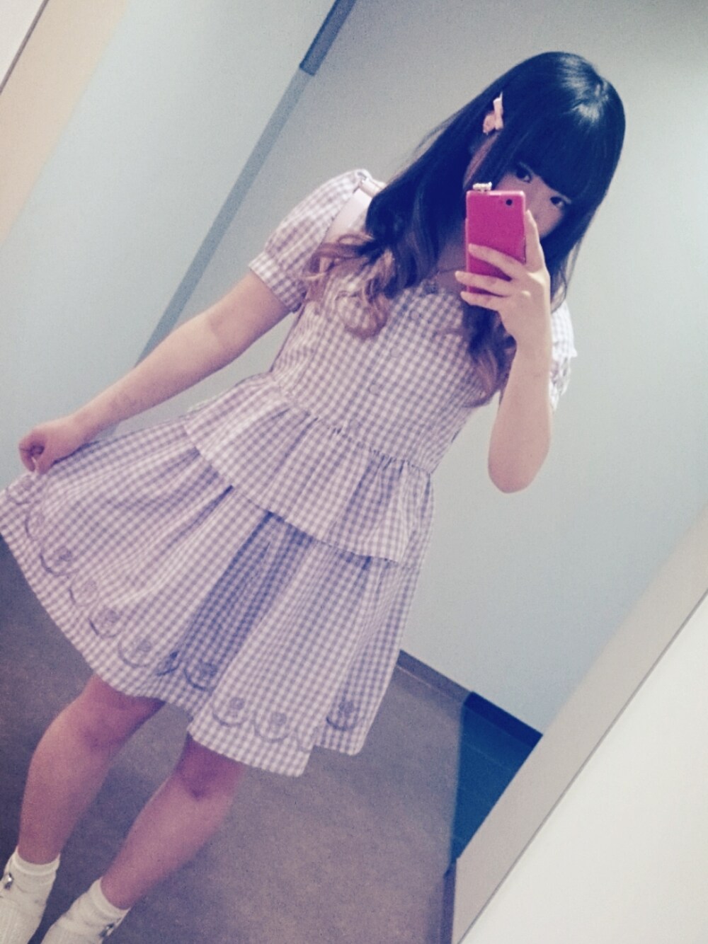 「セットアップ、ガーリー、fint」｜「アイテム（シャツ/ブラウス、パープル系）」を使った、なっぴさん（レディース・155cm）の夏コーディネートの1枚目の写真