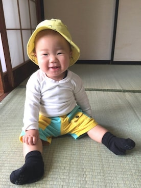 「Moujonjon（ムージョンジョン）のアイテム（帽子）」を使った、1_ichiさん（キッズ・80cm）の春コーディネート