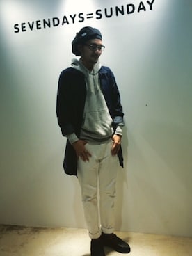 「SEVENDAYS=SUNDAY（セブンデイズサンデイ）のアイテム（スウェット、グレー系）」を使った、_oooooga.さん（メンズ・175cm）の秋コーディネート