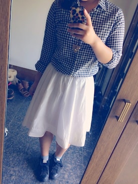 「UNIQLO（ユニクロ）のアイテム（シャツ/ブラウス、ブルー系）」を使った、yur.i ⊿⊿さん（レディース・169cm）の夏コーディネート