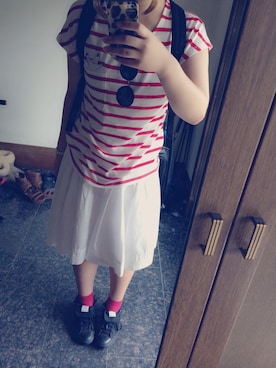 「one after another NICE CLAUP（ワンアフターアナザーナイスクラップ）の【ナイスクラップ】乙女スカート　ＮＥＷ（スカート、ホワイト系）」を使った、yur.i ⊿⊿さん（レディース・169cm）の夏コーディネート