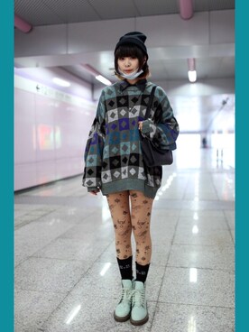 「blue」｜「アイテム（レギンス/スパッツ）」を使った、Liiiさん（レディース・160cm）の冬コーディネート