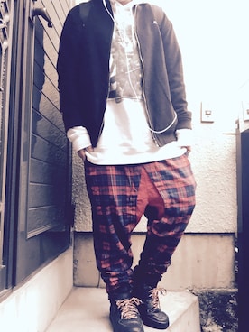 「one after another NICE CLAUP（ワンアフターアナザーナイスクラップ）のアイテム（スタジャン）」を使った、kouʕ·͡ˑ·ཻʔさん（レディース・160cm）の冬コーディネート