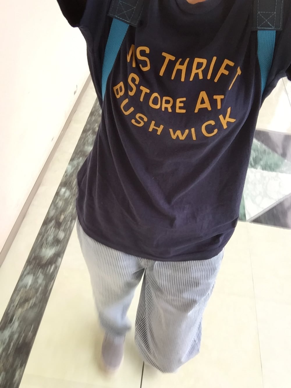 「パジャマみたい」｜「UNITED ARROWSのアイテム（Tシャツ/カットソー、ブルー系）」を使った、びーちゃんさん（レディース・156cm）の春コーディネートの1枚目の写真