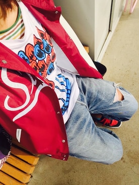 「VOLCOM」｜「アイテム（ナイロンジャケット）」を使った、ちあきんぐさん（レディース・154cm）の秋コーディネート