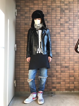 「SAY!（セイ）のアイテム（ライダースジャケット）」を使った、ゆうやさん（メンズ・174cm）の秋コーディネート