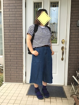 「ガウチョパンツ」｜「アイテム（デニムパンツ）」を使った、まるこ○*さん（レディース・151cm）の春コーディネート