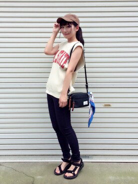 「7月WEAR夏のサンダル祭り」｜「アイテム（キャップ）」を使った、𝙔𝙐𝙆𝙄さん（レディース・161cm）の夏コーディネート