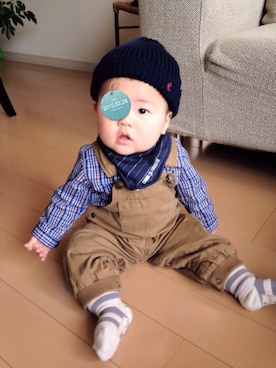 「PETIT BATEAU（プチバトー）のアイテム（ニットキャップ/ビーニー）」を使った、kayさん（キッズ・70cm）の春コーディネート