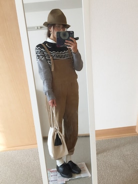 「Handmade（ハンドメイド）のアイテム（サロペット/オーバーオール）」を使った、wabisukeさん（レディース・160cm）の冬コーディネート