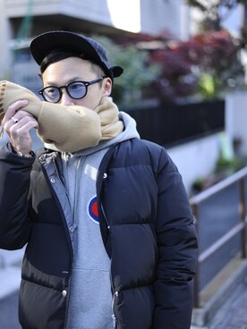 「SPINNS（スピンズ）のアイテム（ダウンジャケット/コート）」を使った、kyohei takahashiさん（メンズ・159cm）の冬コーディネート