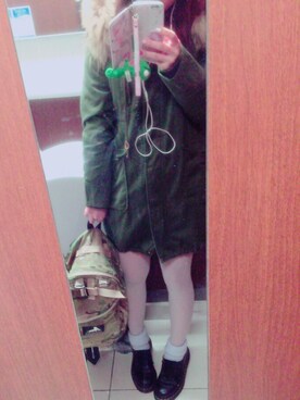 「白タイツ」｜「アイテム（モッズコート）」を使った、こっちゃんさん（レディース・151cm）の冬コーディネート