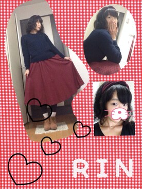 「赤チェック」｜「アイテム（ブーティ）」を使った、RIN*さん（レディース・158cm）の冬コーディネート