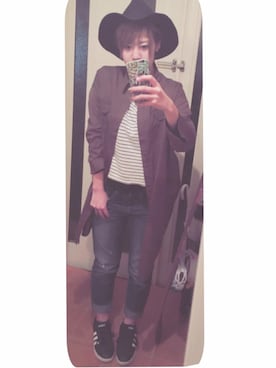 「HERE'S（HERE'S）のアイテム（帽子）」を使った、chiharuさん（レディース・162cm）の春コーディネート