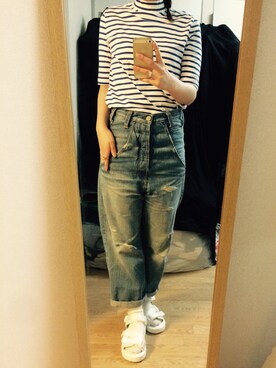 「suicoke（スイコック）のアイテム（サンダル、ホワイト系）」を使った、morinocoさん（レディース）の春コーディネート