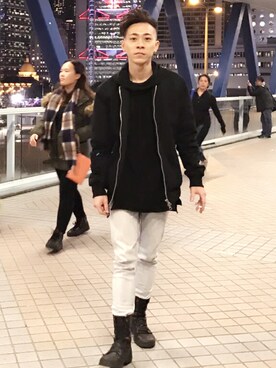 「PULL&BEAR（プルアンドベア）のアイテム（その他アウター）」を使った、Rockyleeさん（メンズ・170cm）の冬コーディネート