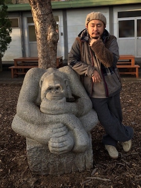 「アイテム（ピアス（片耳用）、ブルー系）」を使った、やなちゃんさん（メンズ・165cm）の冬コーディネート