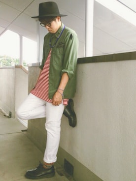 「Dr. Martens（ドクターマーチン）のDr.Martens (ドクターマーチン)/1461 3EYE GIBSON SHOES（その他シューズ）」を使った、87kenさん（メンズ・173cm）の夏コーディネート