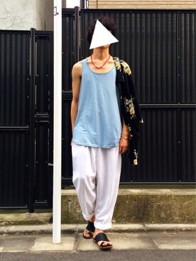 「アイテム（バングル/リストバンド）」を使った、Tuさん（メンズ・175cm・20代）の夏コーディネート