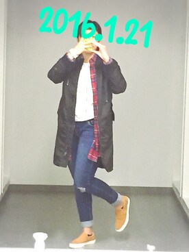「学校」｜「アイテム（その他アウター）」を使った、wakatikoさん（レディース・164cm）の冬コーディネート