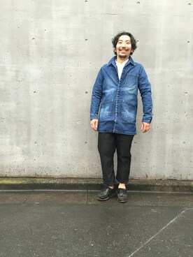 「Denime（ドゥニーム）のアイテム（ステンカラーコート）」を使った、中井　皓次さん（メンズ・166cm）の春コーディネート