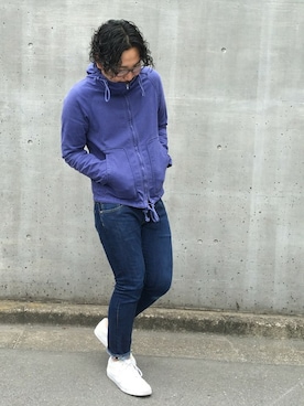 「アイテム（マウンテンパーカー、ブルー系）」を使った、中井　皓次さん（メンズ・166cm）の春コーディネート