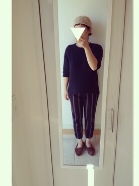 「GU（ジーユー）のアイテム（ニット/セーター、ブラック系）」を使った、tomoさん（レディース・167cm）の秋コーディネート