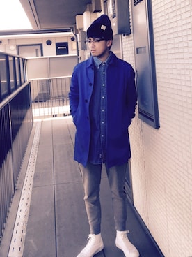 「ラルフローレン」｜「アイテム（ステンカラーコート）」を使った、hiro_sawさん（メンズ・178cm）の春コーディネート