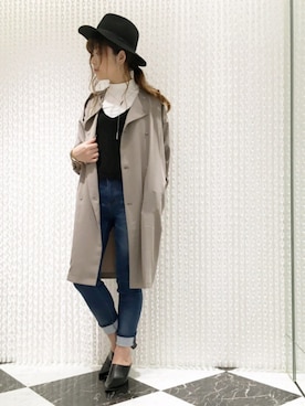 「OSMOSIS（オズモーシス）のノーカラーダブルコート（その他アウター）」を使った、OSMOSIS天王寺ミオ店さん（レディース・167cm）の秋コーディネート