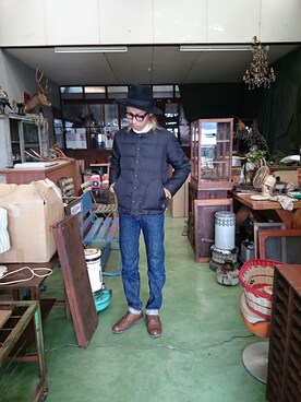 「アイテム（ノーカラージャケット、イエロー系）」を使った、yusuke さん（メンズ・170cm）の冬コーディネート