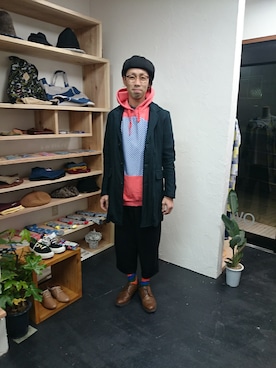 「ベレー」｜「アイテム（ジャケット/アウター）」を使った、yusuke さん（メンズ・170cm）の冬コーディネート