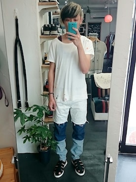 「MANEBU（マネブ）のアイテム（サンダル）」を使った、yusuke さん（メンズ・170cm）の春コーディネート