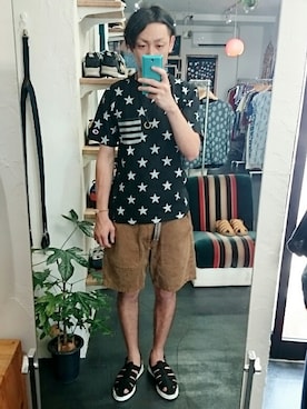「MANEBU（マネブ）のアイテム（サンダル）」を使った、yusuke さん（メンズ・170cm）の夏コーディネート