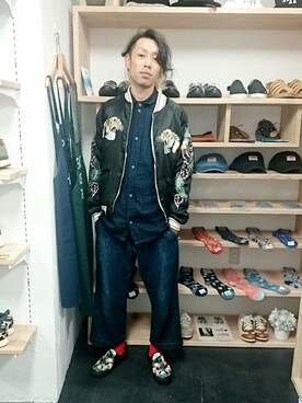 「HOUSTON（ヒューストン）のアイテム（その他アウター）」を使った、yusuke さん（メンズ・170cm）の秋コーディネート