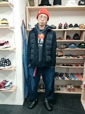 「THE NORTH FACE（ザノースフェイス）のアイテム（スニーカー）」を使った、yusuke さん（メンズ・170cm）の冬コーディネート