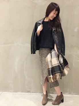 「relume」｜「アイテム（ライダースジャケット）」を使った、JOURNAL STANDARD relume 西宮ガーデンズ店スタッフさん（レディース・165cm）の冬コーディネート