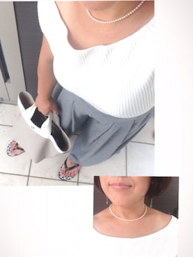 「白ニット」｜「アイテム（ビーチサンダル）」を使った、brackmadamさん（レディース・162cm）の夏コーディネート