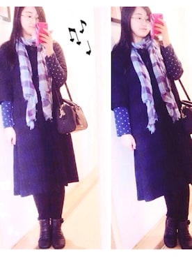 「blue」｜「アイテム（ハンドバッグ）」を使った、Minaさん（レディース・163cm）の冬コーディネート
