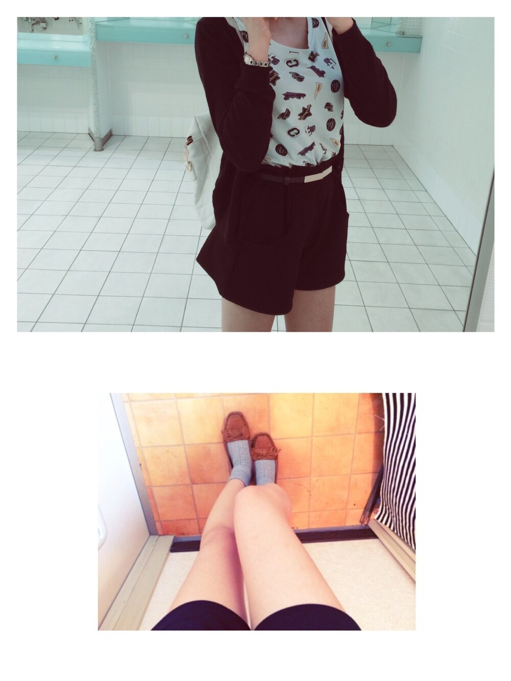「ショートパンツ、モカシン、お仕事スタイル、お仕事コーデ」｜「GUのグラフィックT（Tシャツ/カットソー、ブルー系）」を使った、CHIKAI💋さん（レディース・163cm）の夏コーディネートの1枚目の写真
