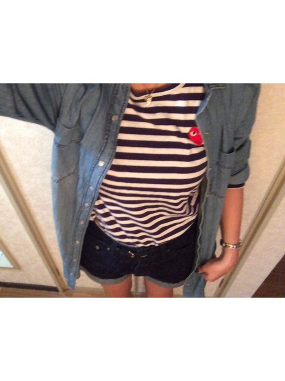 「KAWI JAMELE、休日スタイル、休日コーデ、ボーダー」｜「PLAY COMME des GARCONSのロンT（Tシャツ/カットソー、ブルー系）」を使った、CHIKAI💋さん（レディース・163cm）の秋コーディネートの1枚目の写真