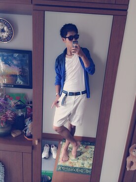 「アイテム（サングラス、ブラック系）」を使った、たつや🇯🇵さん（メンズ・173cm）の夏コーディネート